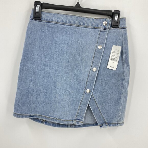 Pacsun Denim Mini Skirt Asymmetrical Kelsey Snap Front NWT Boho Size 25 - Picture 1 of 4